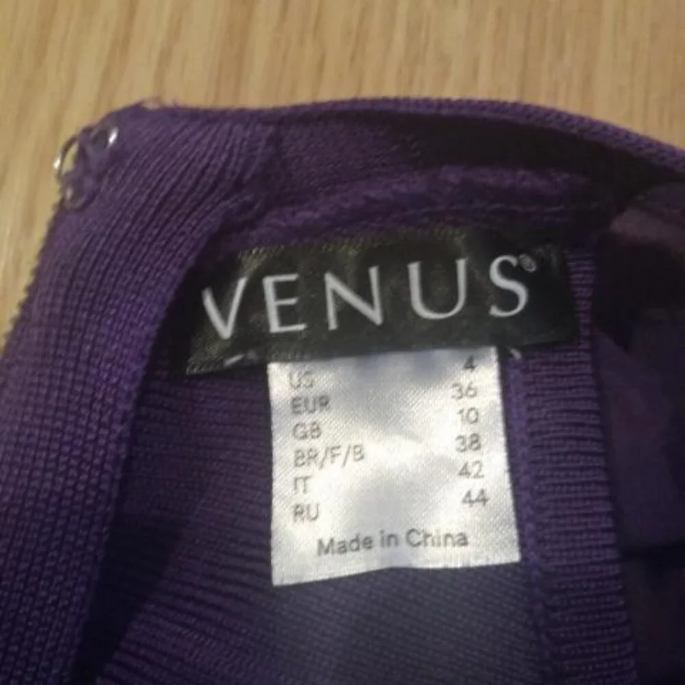 Venus Purple Chiffon Sheer Overlay Bodycon Bandage Dress Size 4 - Picture 2 of 6